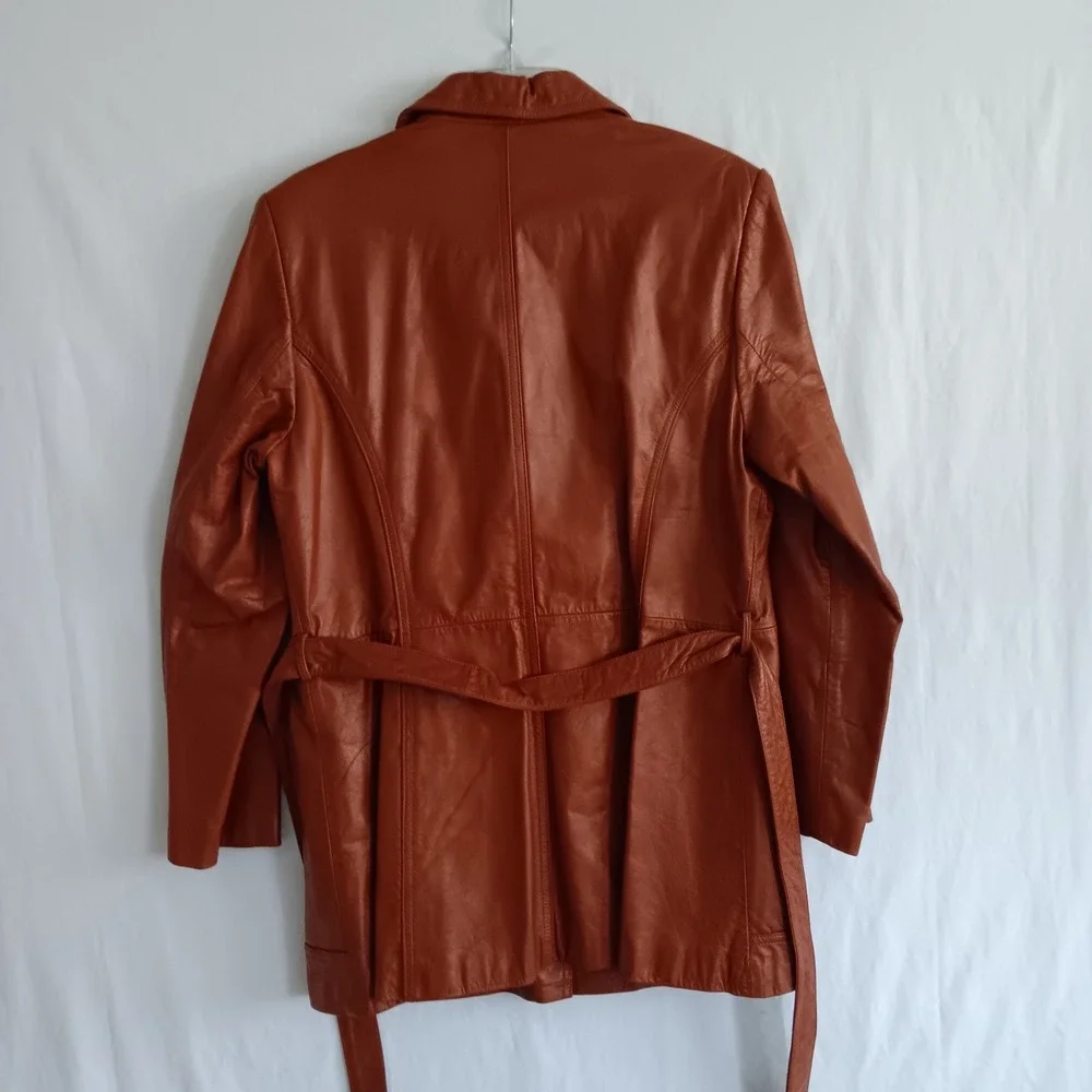 Miss Simone Leather Jacket Womens 18 *see descrip* Brown Belted Coat Vintage 70s